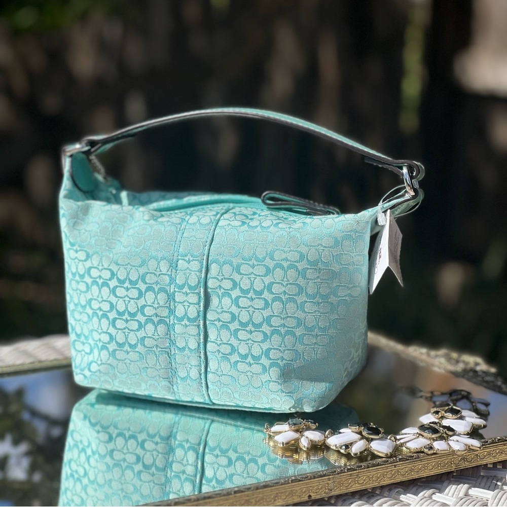 COACH aqua canvas mini handbag NWT